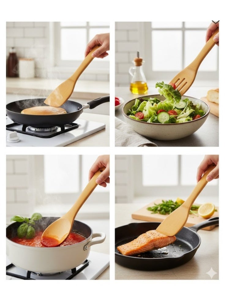 BLUBRAIN Wooden Spoons For Cooking 4 Piece Organic Bamboo Utensil Set For High Heat Stirring In Nonstick Pots & Pans Quality - Image 5